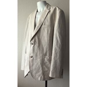 KROON Men's Linen Cotton Blazer Jacket 46L Sport Coat Casual Summer Beige